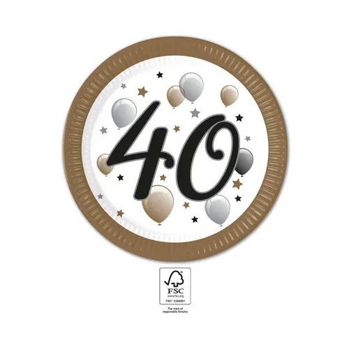 Happy Birthday 40 Milestone papírtányér 8 db-os 23 cm FSC