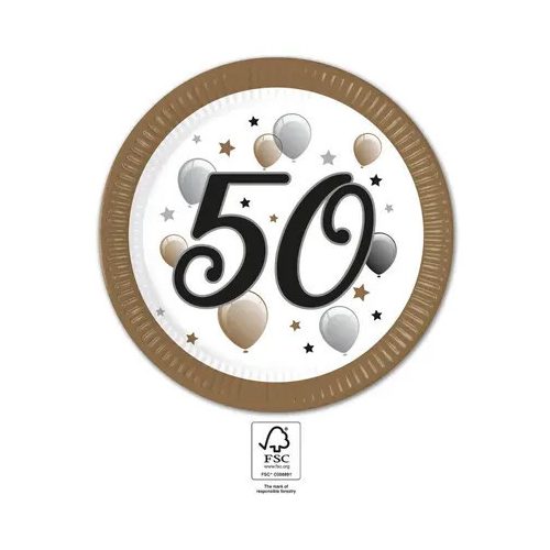 Happy Birthday 50 Milestone papírtányér 8 db-os 23 cm FSC