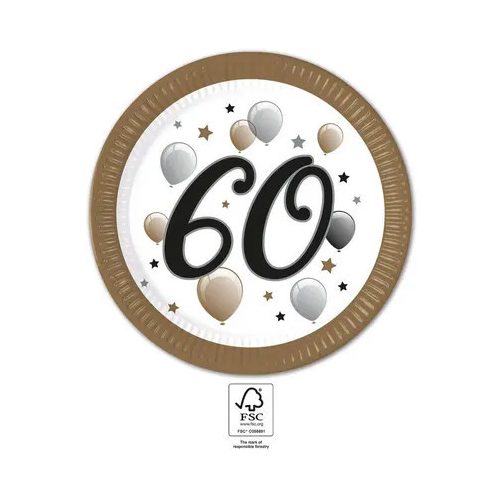 Happy Birthday 60 Milestone papírtányér 8 db-os 23 cm FSC