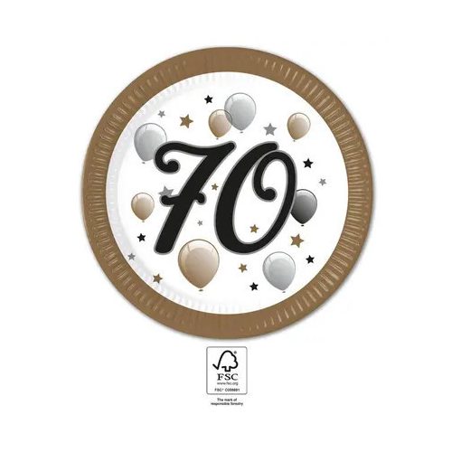 Happy Birthday 70 Milestone papírtányér 8 db-os 23 cm FSC