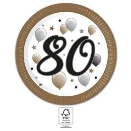 Happy Birthday 80 Milestone papírtányér 8 db-os 23 cm FSC