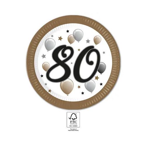 Happy Birthday 80 Milestone papírtányér 8 db-os 23 cm FSC
