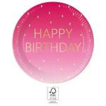 Happy Birthday Golden Pink papírtányér 8 db-os 23 cm FSC