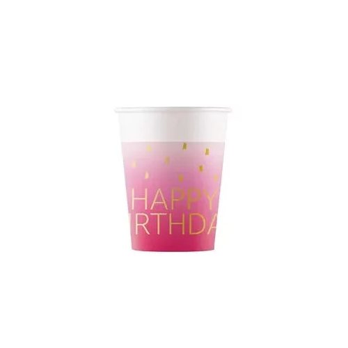 Happy Birthday Golden Pink papír pohár 8 db-os 200 ml FSC 