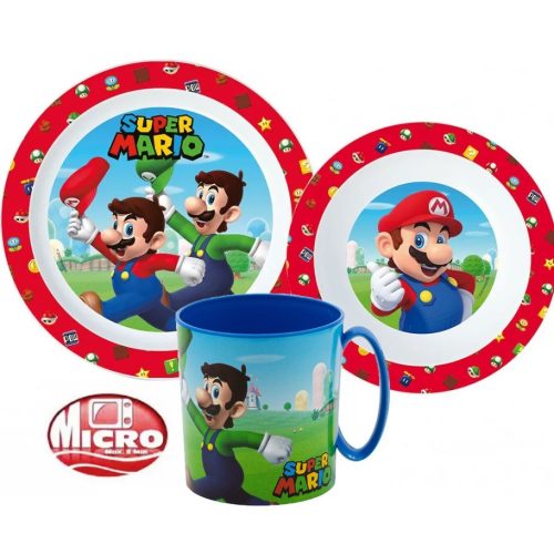Super Mario étkészlet, micro műanyag szett 