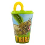 Dinoszaurusz szívószálas pohár, műanyag 430 ml